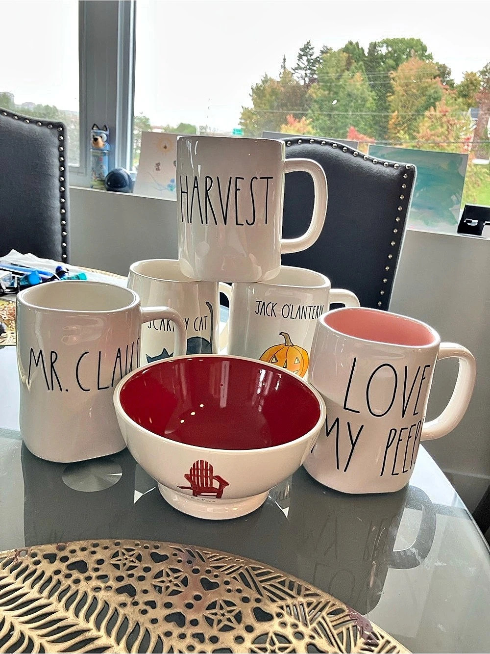 Rae Dunn Artisan Collection Ceramic Mugs and Bowl Set 5-Piece Seasonal Mug &
